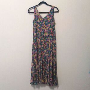 Loft Micro Floral Pleated Maxi Dress